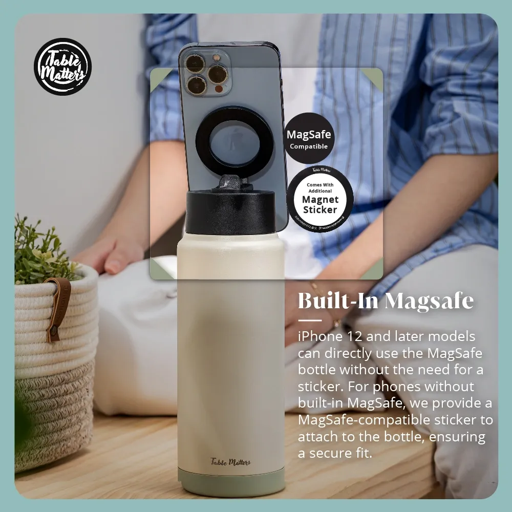 MAGSTIC - 24oz/700ml iPhone Magsafe Compatible Thermal Water Bottle with Sipping Straw Collection