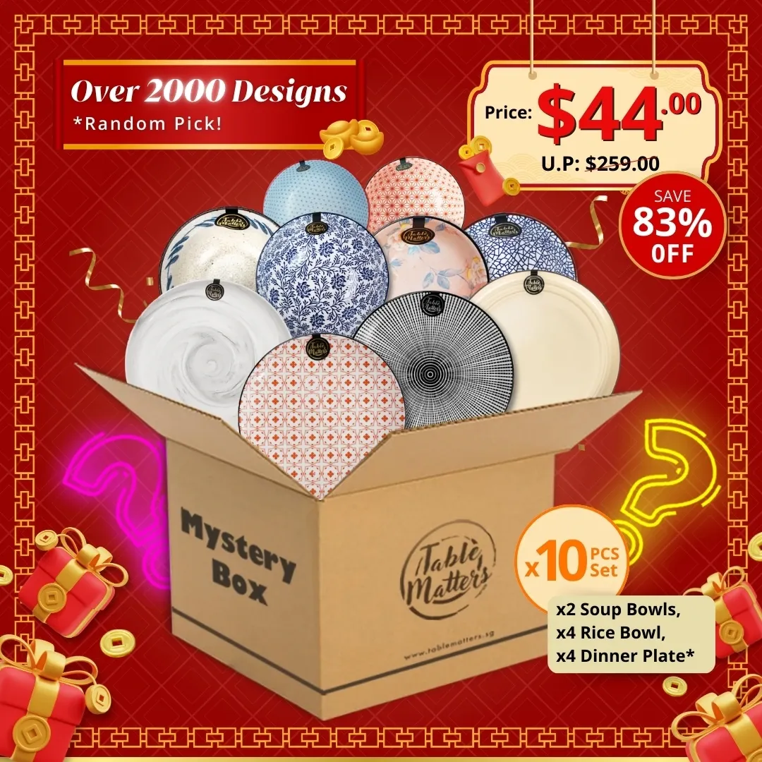 $44 10PCS MYSTERY BOX (Worth $259) - 4x Dinner Plates + 4x Rice Bowls + 2 Soup Bowls (Randomised)