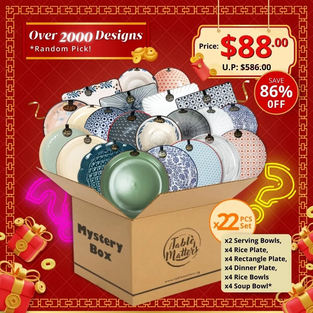 $88 22PCS MYSTERY BOX (Worth $586) - Dinner Plates | Rice Bowls | Soup Bowls | Serving Bowls | Rectangle Plates | Rice Plates (Randomised)