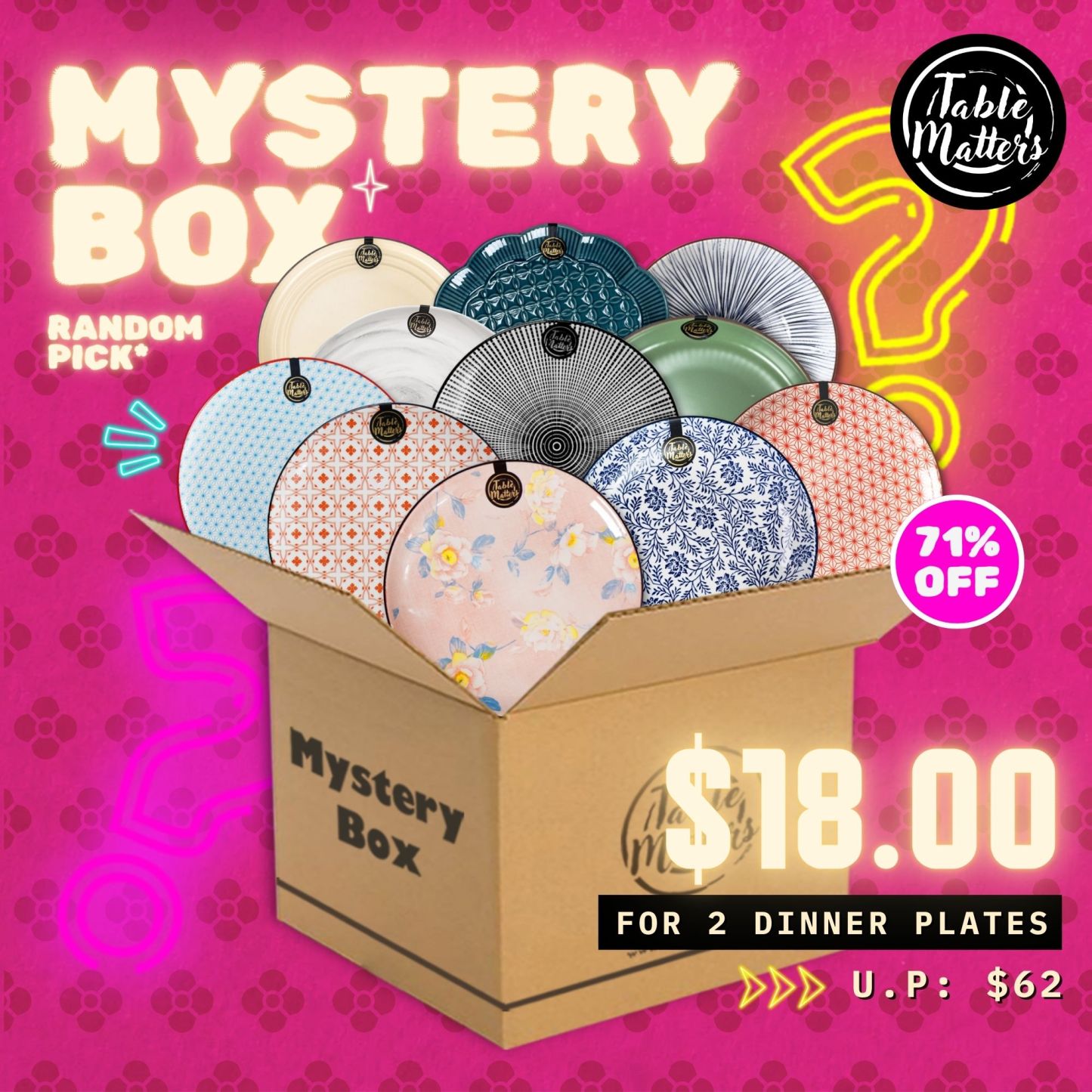 $22 4PCS MYSTERY BOX (Worth $120) - 4x Dinner Plates (Randomised)