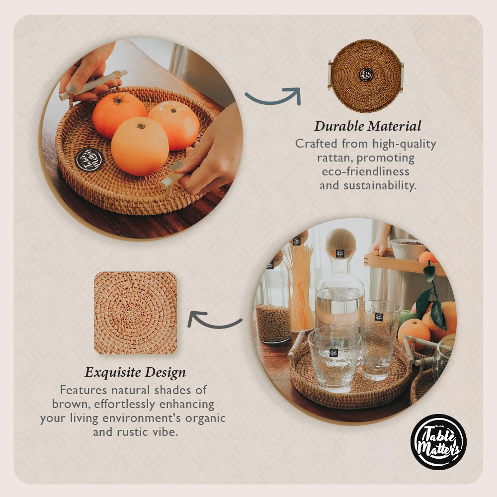 Round Rattan Serving Tray Collection