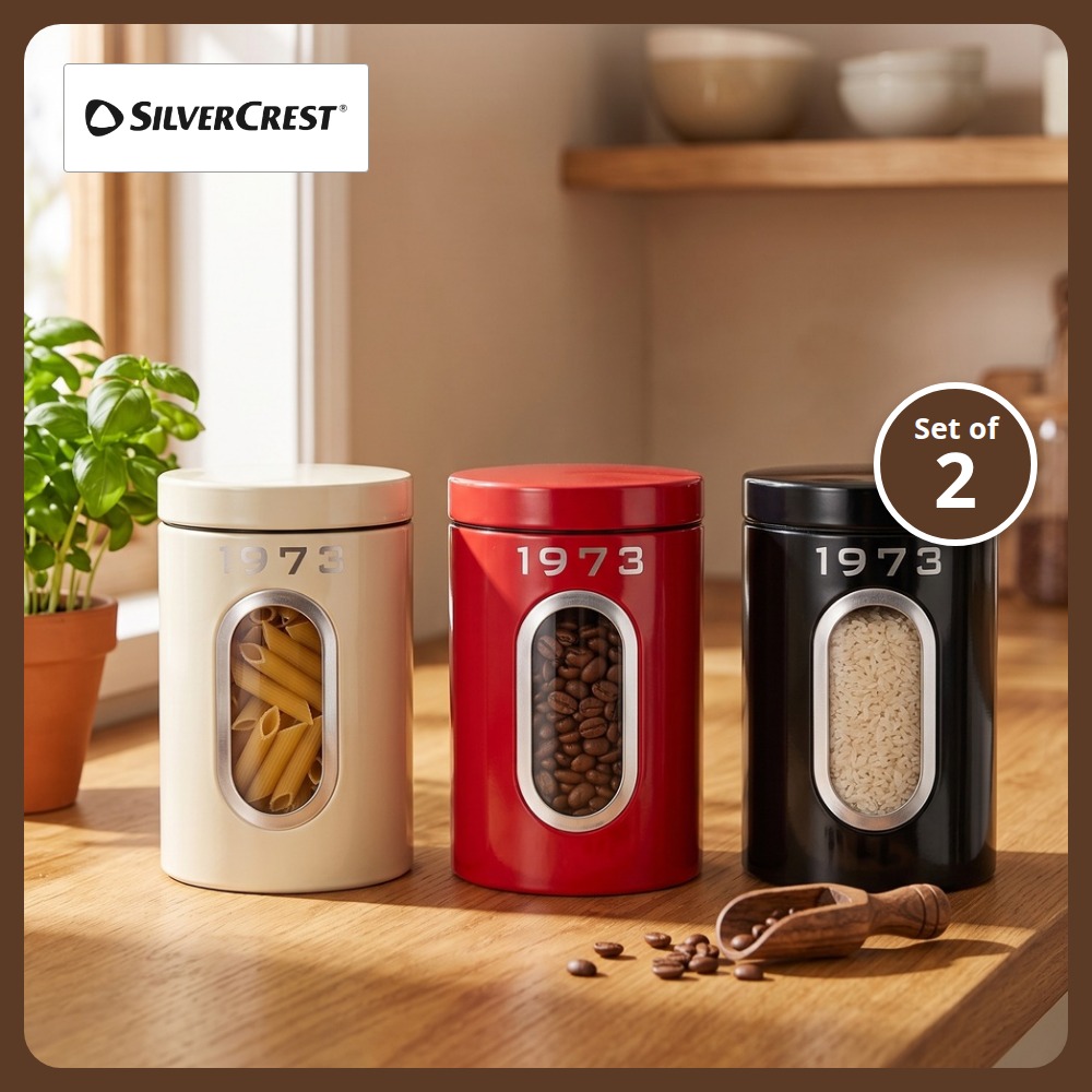 [HOUZE] 'SilverCrest' 1.5L Storage Container Set of 2 | Cream, Red, Black
