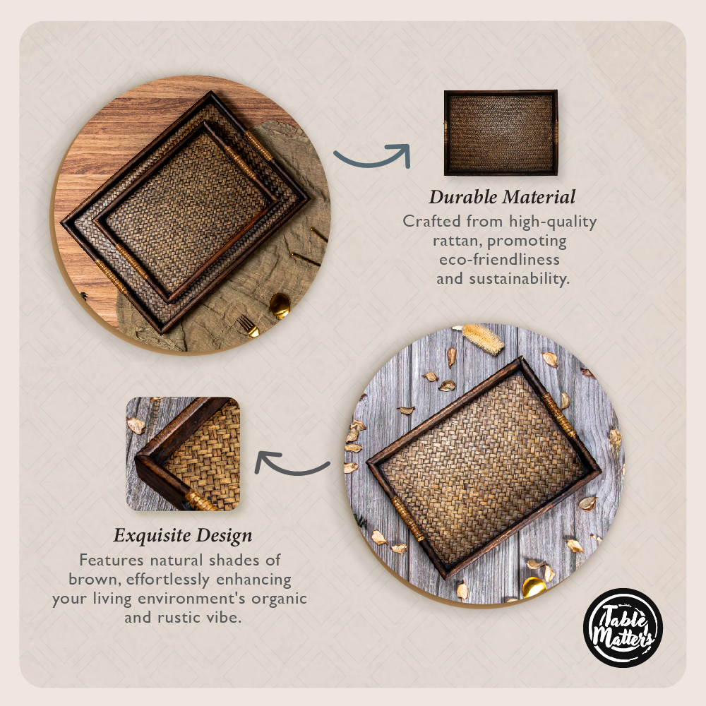 Wood Rattan Serving Tray Collection