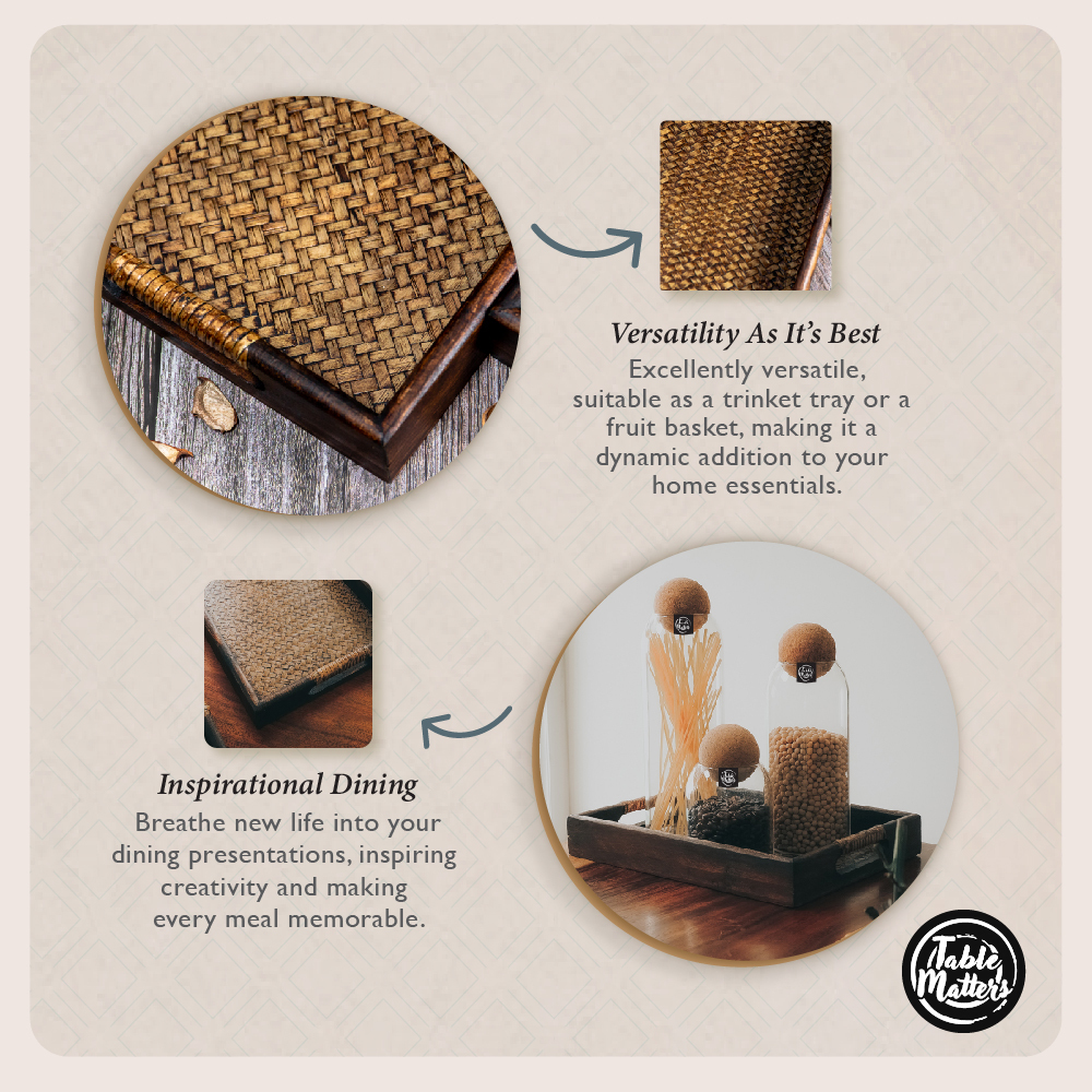Wood Rattan Serving Tray Collection