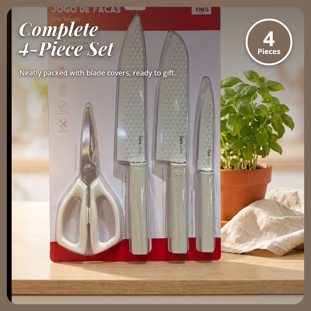 [Table Matters] Yin’s 4-Piece Kitchen Knife Set with Scissors | Cooking & Food Prep Set