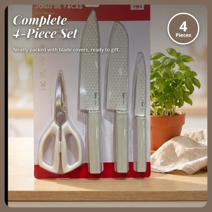 [Table Matters] Yin’s 4-Piece Kitchen Knife Set with Scissors | Cooking & Food Prep Set