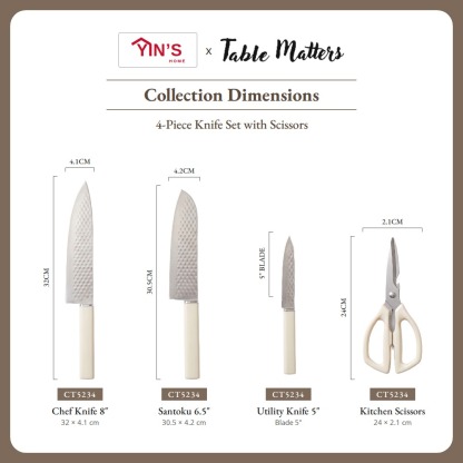 [Table Matters] Yin’s 4-Piece Kitchen Knife Set with Scissors | Cooking & Food Prep Set