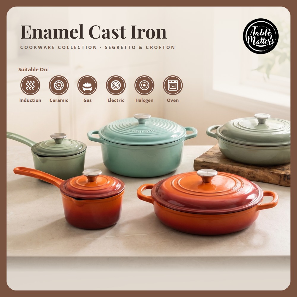 [Table Matters] 'CROFTON & SEGRETTO' Enamel Cast Iron Cookware with Lid | Dutch Oven | Shallow Casserole [17.5cm | 24cm | 31cm]