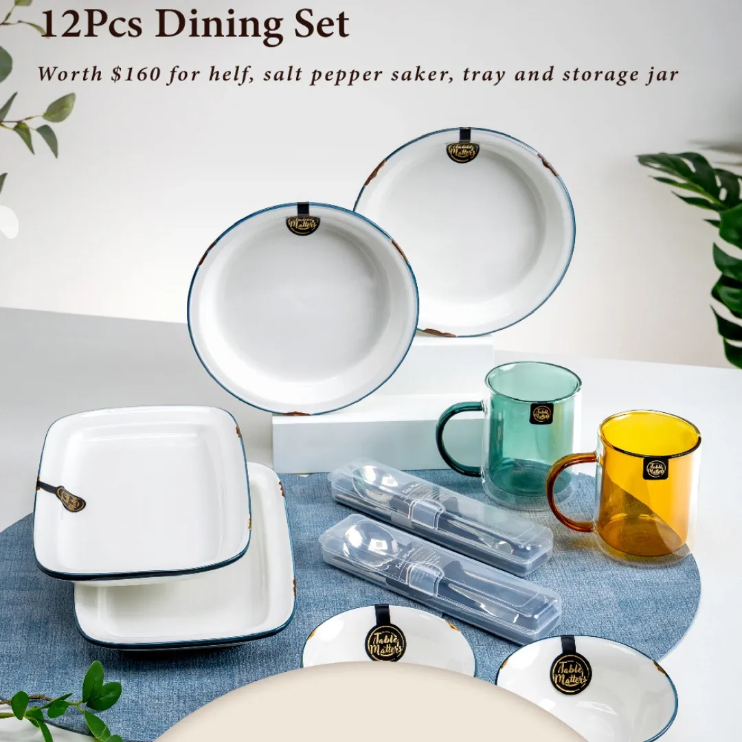 Bundle Deal - 12PCS Enamel Blue Dinner Set