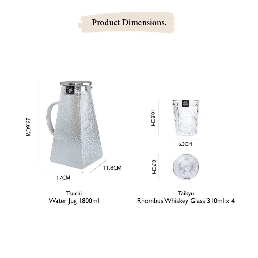 Bundle Deal - 5PCS Drinkware Set - Tsuchi Water Jug + 4 Rhombus Glass