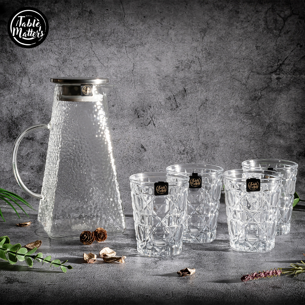 Bundle Deal - 5PCS Drinkware Set - Tsuchi Water Jug + 4 Rhombus Glass