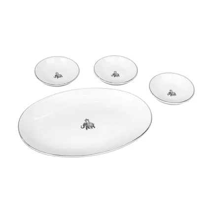 VOLA - Gaj - Platinum Rim - Trio Bowls with Oval Platter - Set of 4
