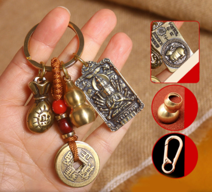 【อวยพรและความมั่งคั่ง】จี้ถุงนำโชคเหรียญห้าจักรพรรดิทองเหลือง