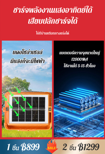 ไฟกลางแจ้งพลังงานแสงอาทิตย์ แบบมือจับ พกพาสะดวก