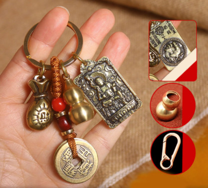 【อวยพรและความมั่งคั่ง】จี้ถุงนำโชคเหรียญห้าจักรพรรดิทองเหลือง