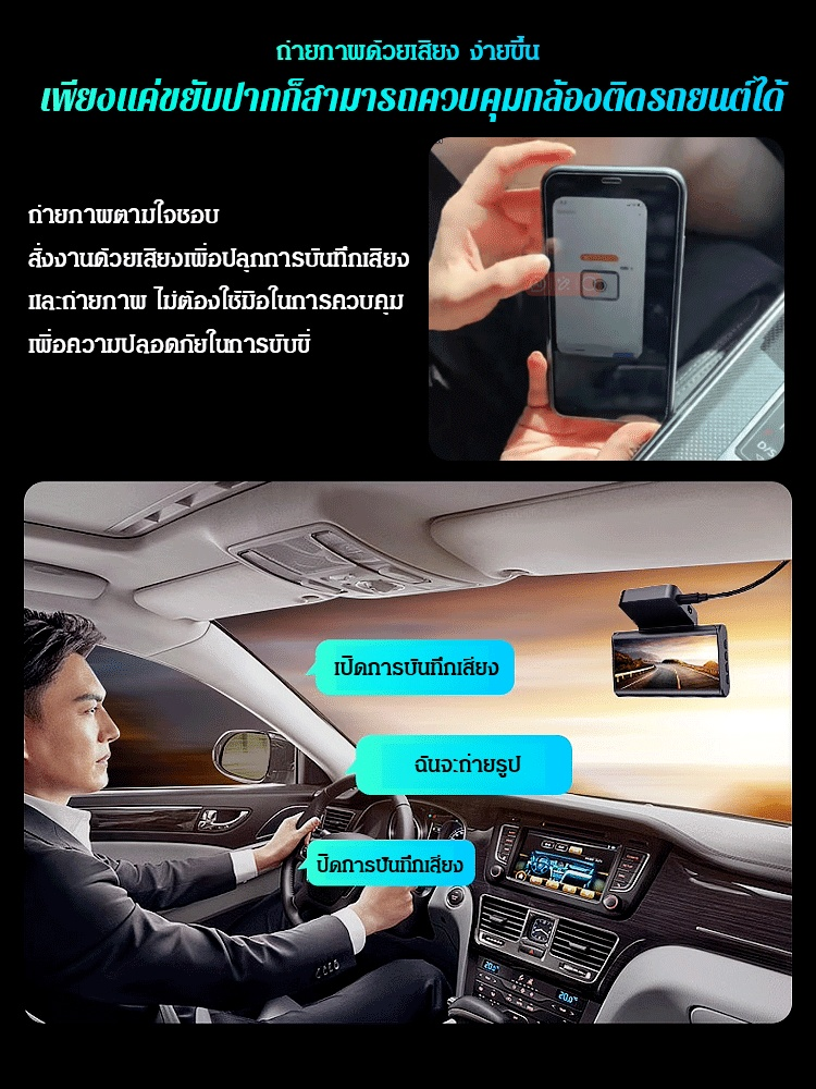 กล้องติดรถยนต์ความละเอียดสูง มองกลางคืนได้ GPS ถ่ายหน้า-หลัง