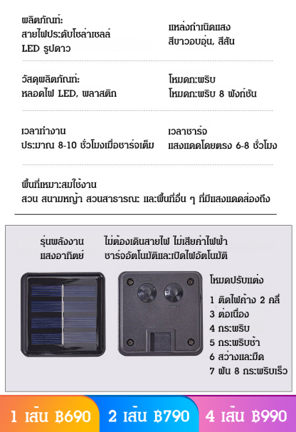 สายไฟประดับโซล่าเซลล์  LED รูปดาว
