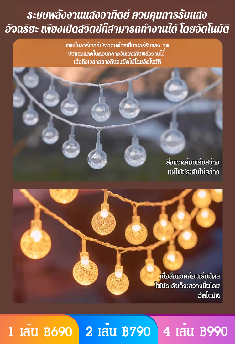 สายไฟประดับโซล่าเซลล์  LED รูปดาว