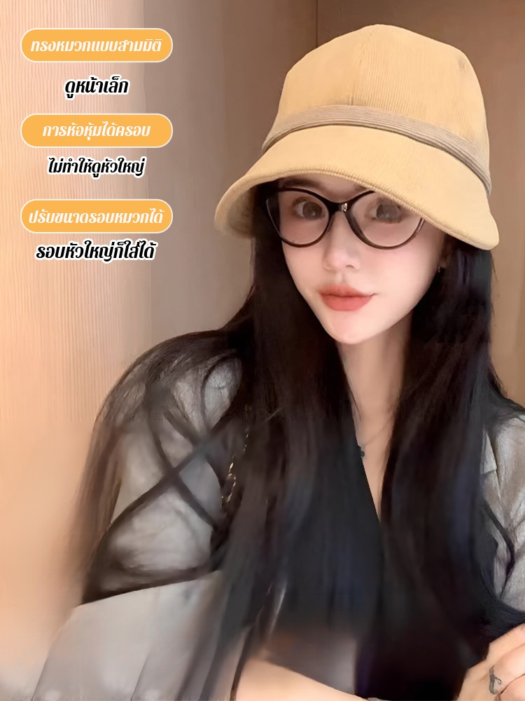 JC-หมวกแก๊ปผ้าลูกฟูกที่ทำให้ใบหน้าดูเล็ก