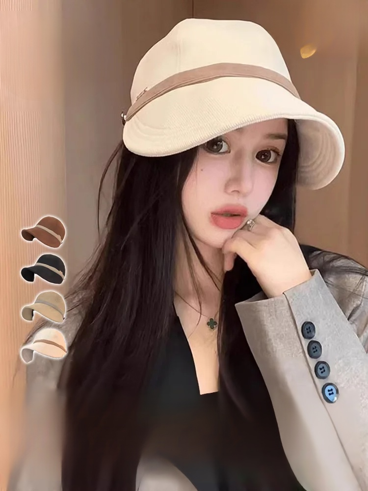 JC-หมวกแก๊ปผ้าลูกฟูกที่ทำให้ใบหน้าดูเล็ก