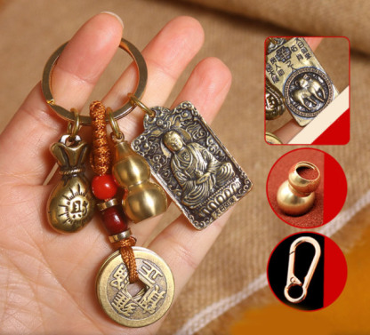 【อวยพรและความมั่งคั่ง】จี้ถุงนำโชคเหรียญห้าจักรพรรดิทองเหลือง
