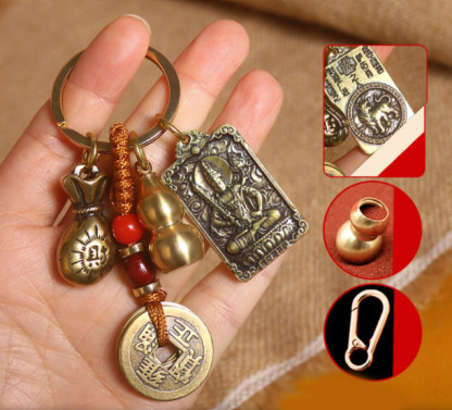 【อวยพรและความมั่งคั่ง】จี้ถุงนำโชคเหรียญห้าจักรพรรดิทองเหลือง