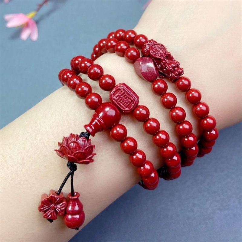 [นำโชค] สร้อยข้อมือลูกปัดจูซา 108 อัน แกะลายดอกบัว