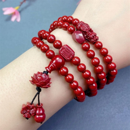 [นำโชค] สร้อยข้อมือลูกปัดจูซา 108 อัน แกะลายดอกบัว