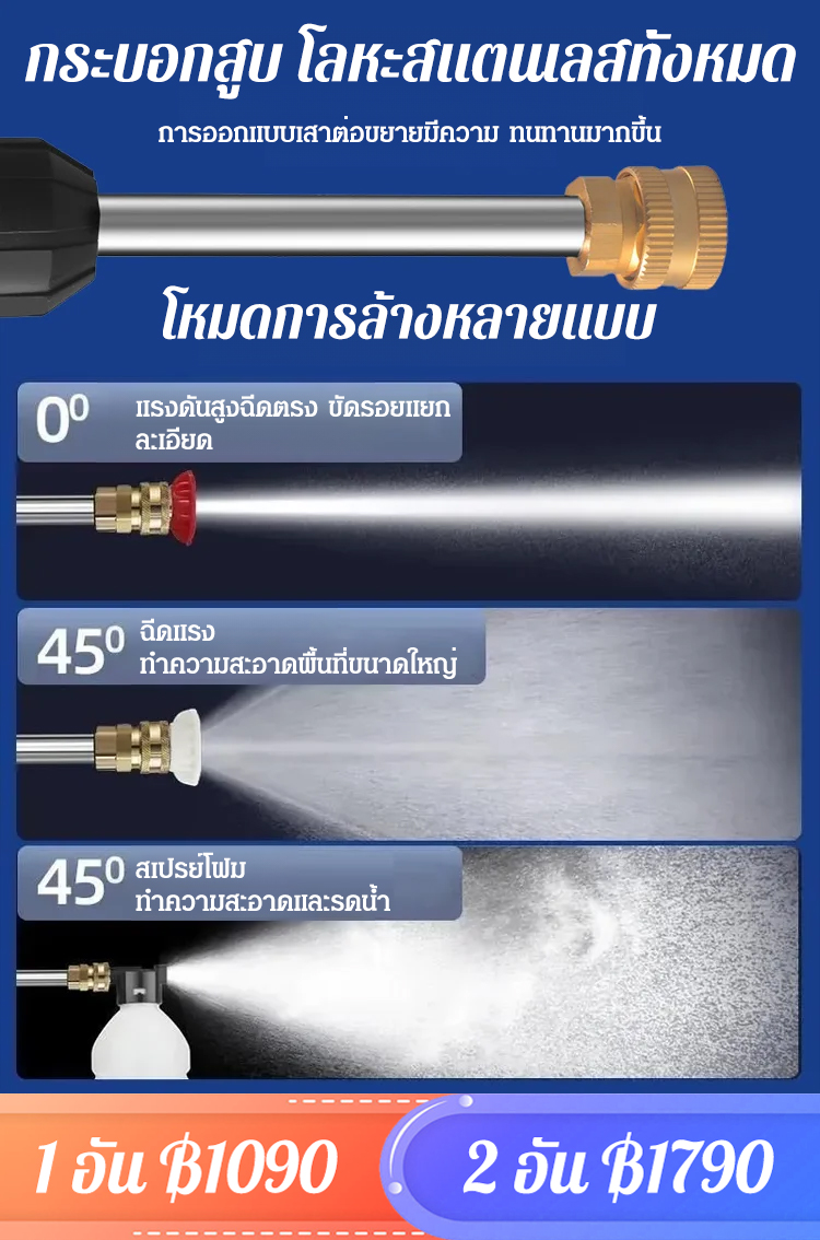 [ล้างด้วยน้ำ] ปืนฉีดน้ำล้างรถแรงดันสูงแบบพกพา
