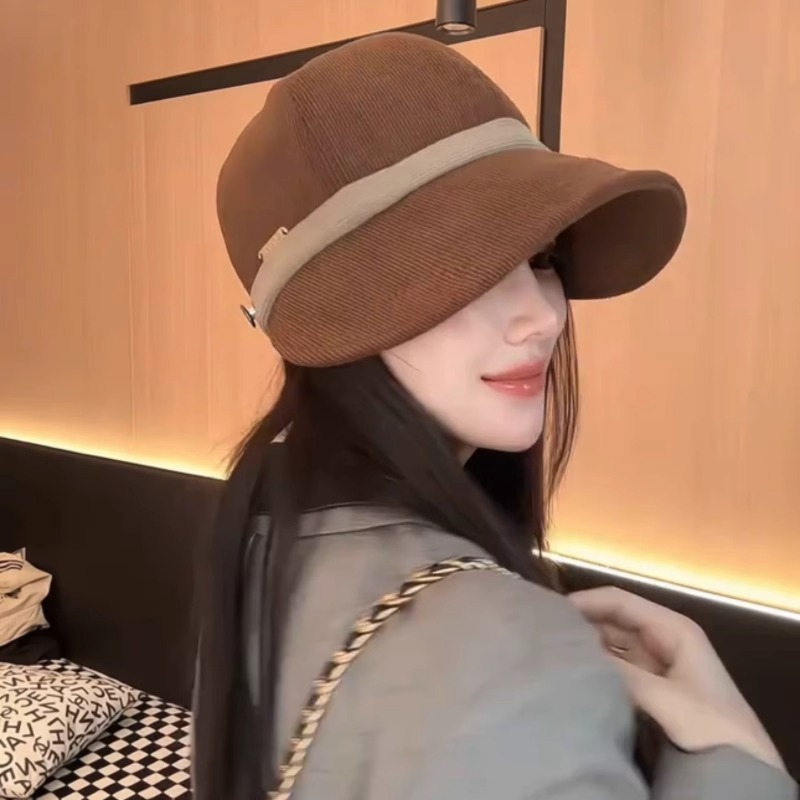 JC-หมวกแก๊ปผ้าลูกฟูกที่ทำให้ใบหน้าดูเล็ก