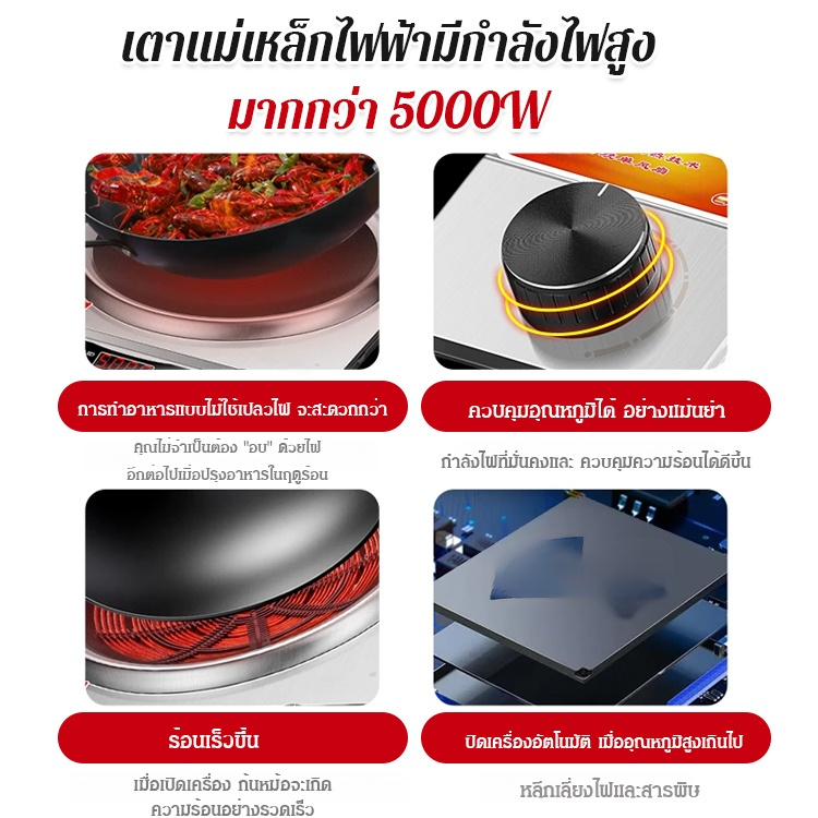 เตาแม่เหล็กไฟฟ้าพื้นผิวเว้า 4D รวบรวมไฟ ทนต่อการตก