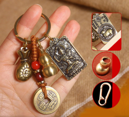 【อวยพรและความมั่งคั่ง】จี้ถุงนำโชคเหรียญห้าจักรพรรดิทองเหลือง