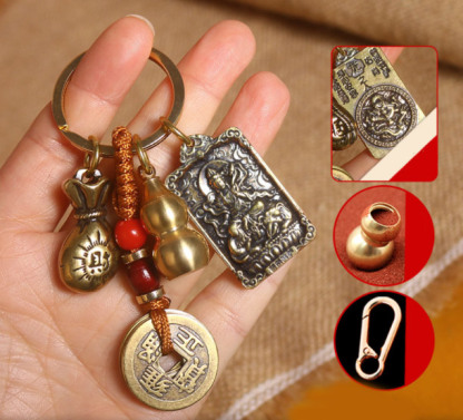 【อวยพรและความมั่งคั่ง】จี้ถุงนำโชคเหรียญห้าจักรพรรดิทองเหลือง
