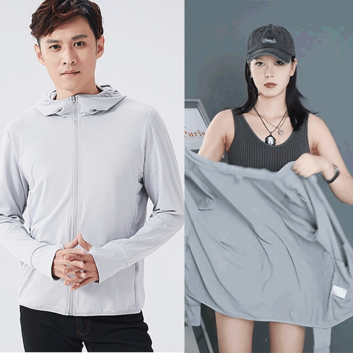 เสื้อกันแดดคู่รักผ้าไหมเย็นรุ่นบางระบายอากาศสำหรับฤดูร้อน