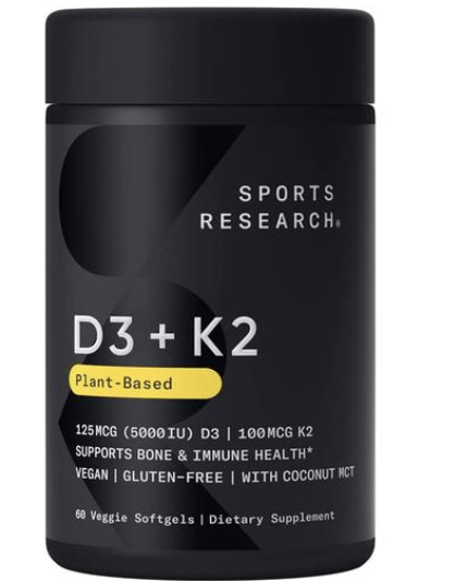 Sports Research – Vitamin D3 + K2 (Vegan), 100 mcg 60 Veggie Softgels