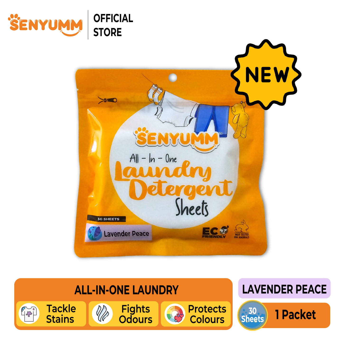 SENYUMM Eco-friendly Laundry Detergent Sheets - Lavender Peace