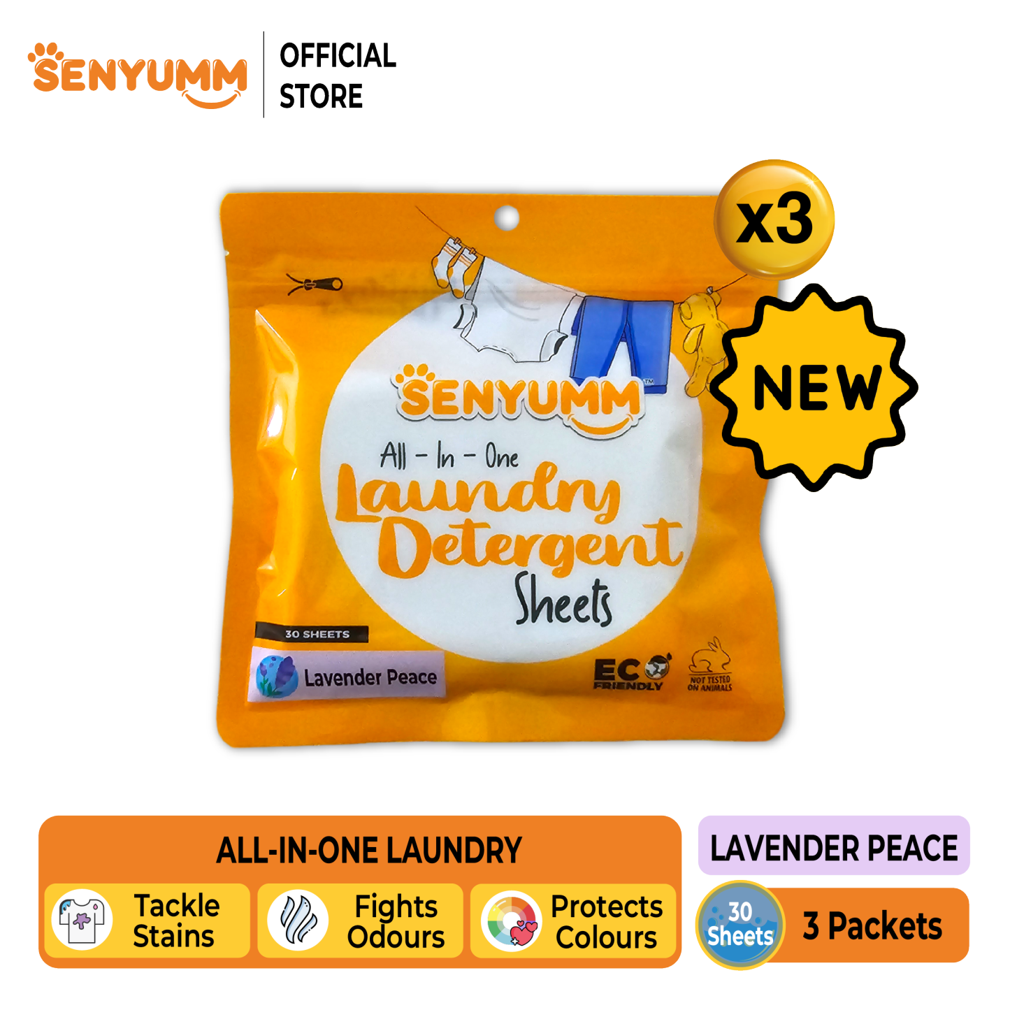SENYUMM Eco-friendly Laundry Detergent Sheets - Lavender Peace