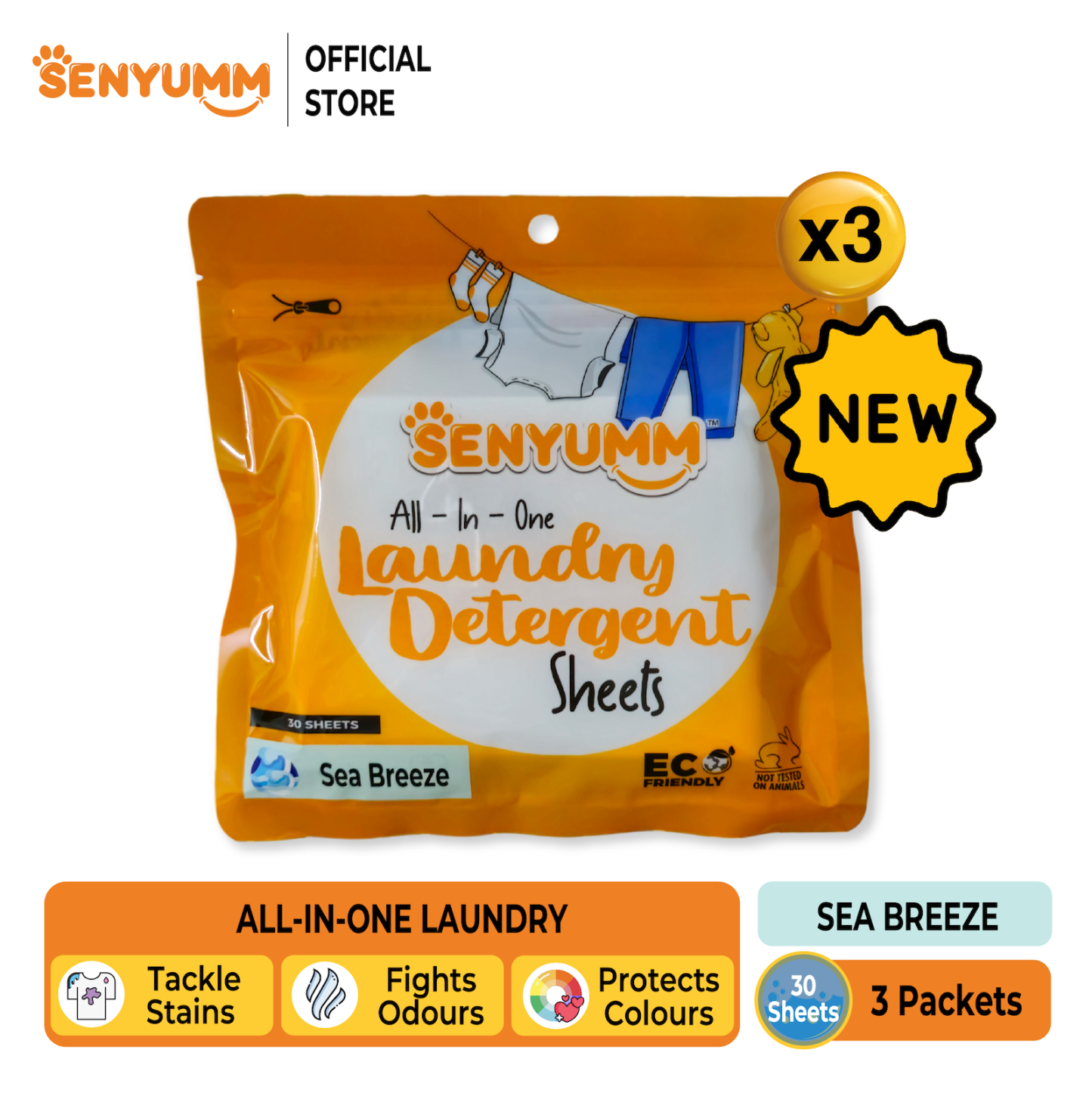 SENYUMM Eco-friendly Laundry Detergent Sheets - Sea Breeze