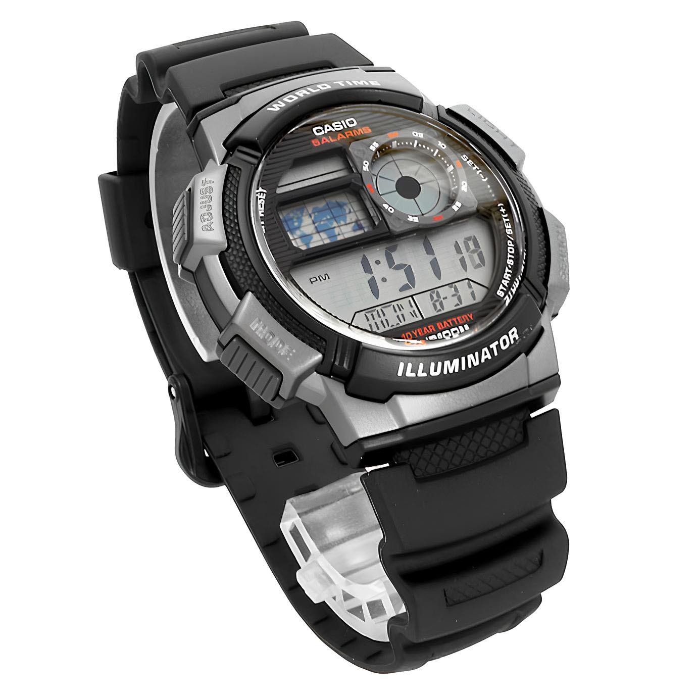 Casio Digital AE-1000W-1B World Map Alarm Men Watch (10-Years Battery Life) (Black) ozDigitalWatch