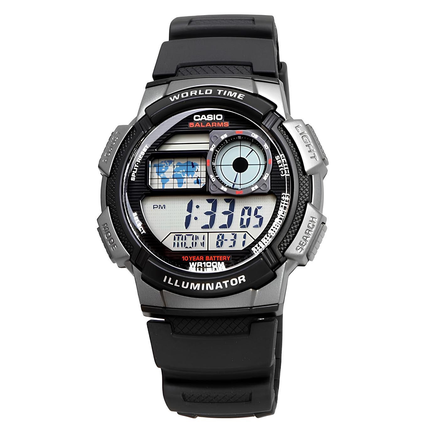 Casio Digital AE-1000W-1B World Map Alarm Men Watch (10-Years Battery Life) (Black) ozDigitalWatch