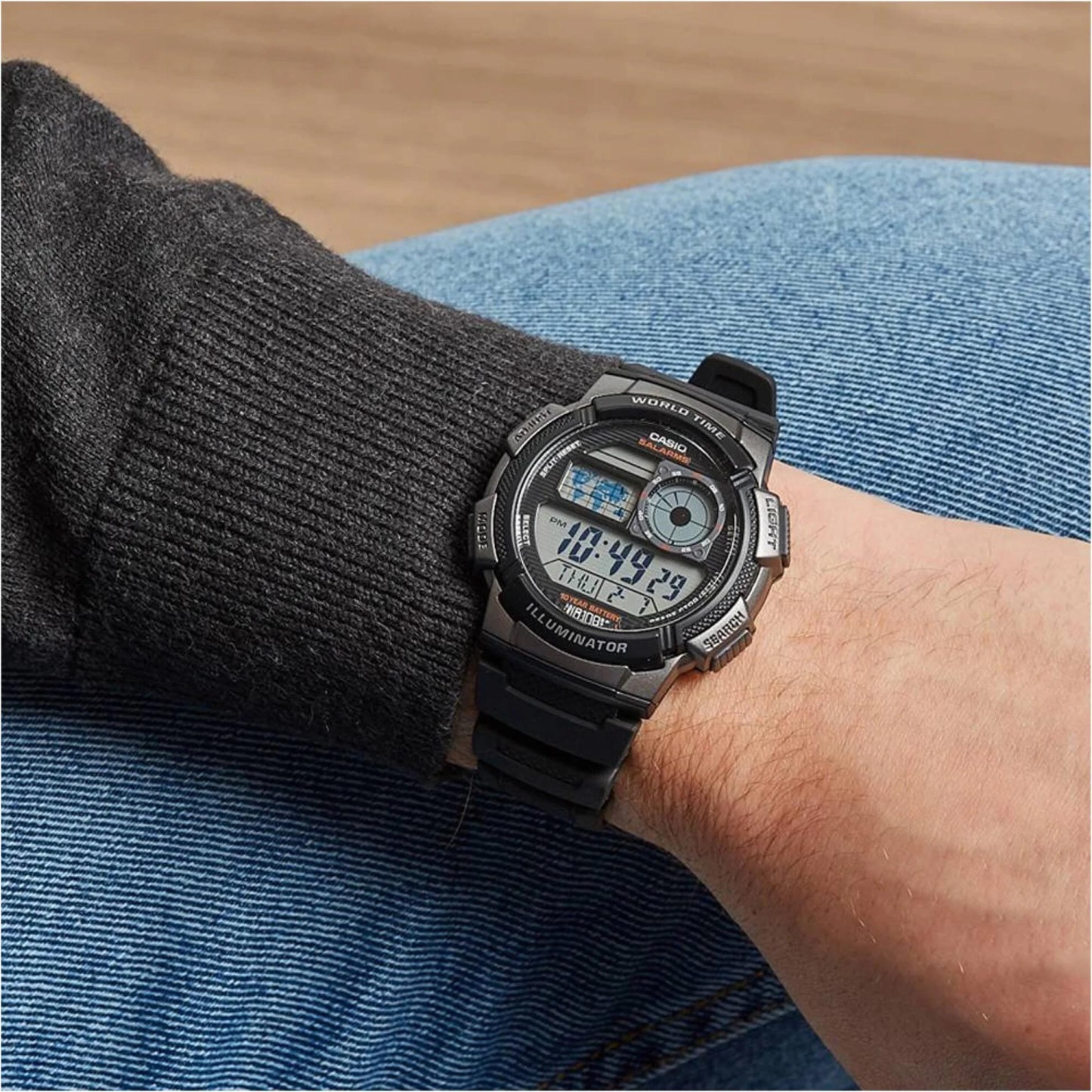 Casio Digital AE-1000W-1B World Map Alarm Men Watch (10-Years Battery Life) (Black) ozDigitalWatch