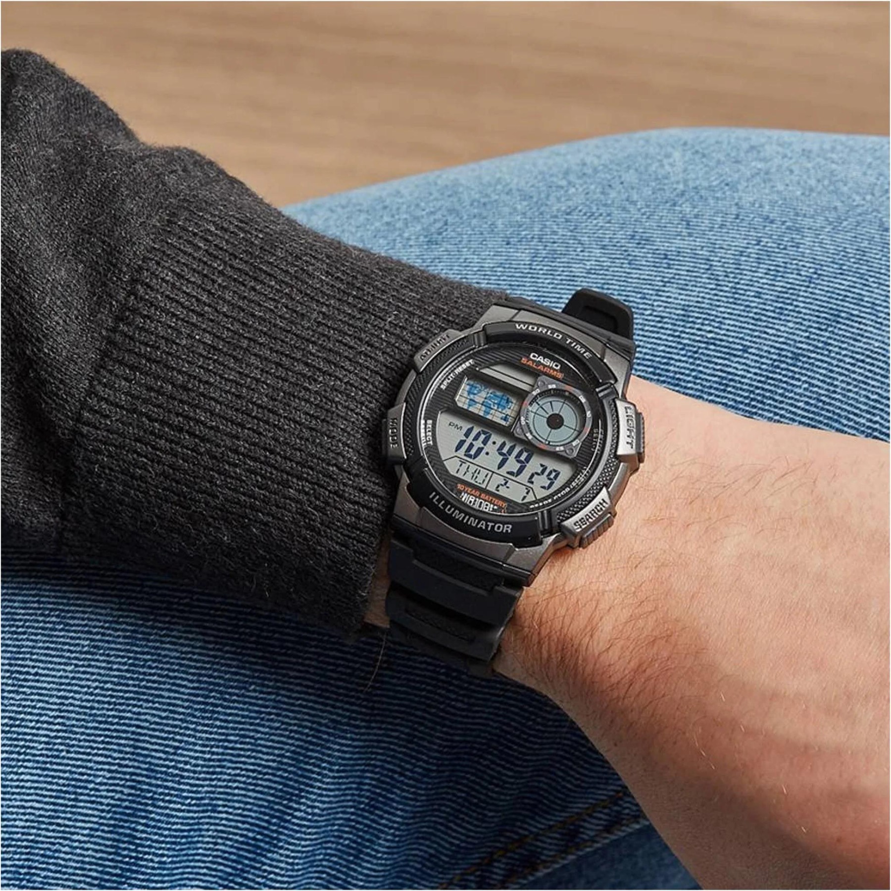 Casio Digital AE-1000W-1B World Map Alarm Men Watch (10-Years Battery Life) (Black) ozDigitalWatch