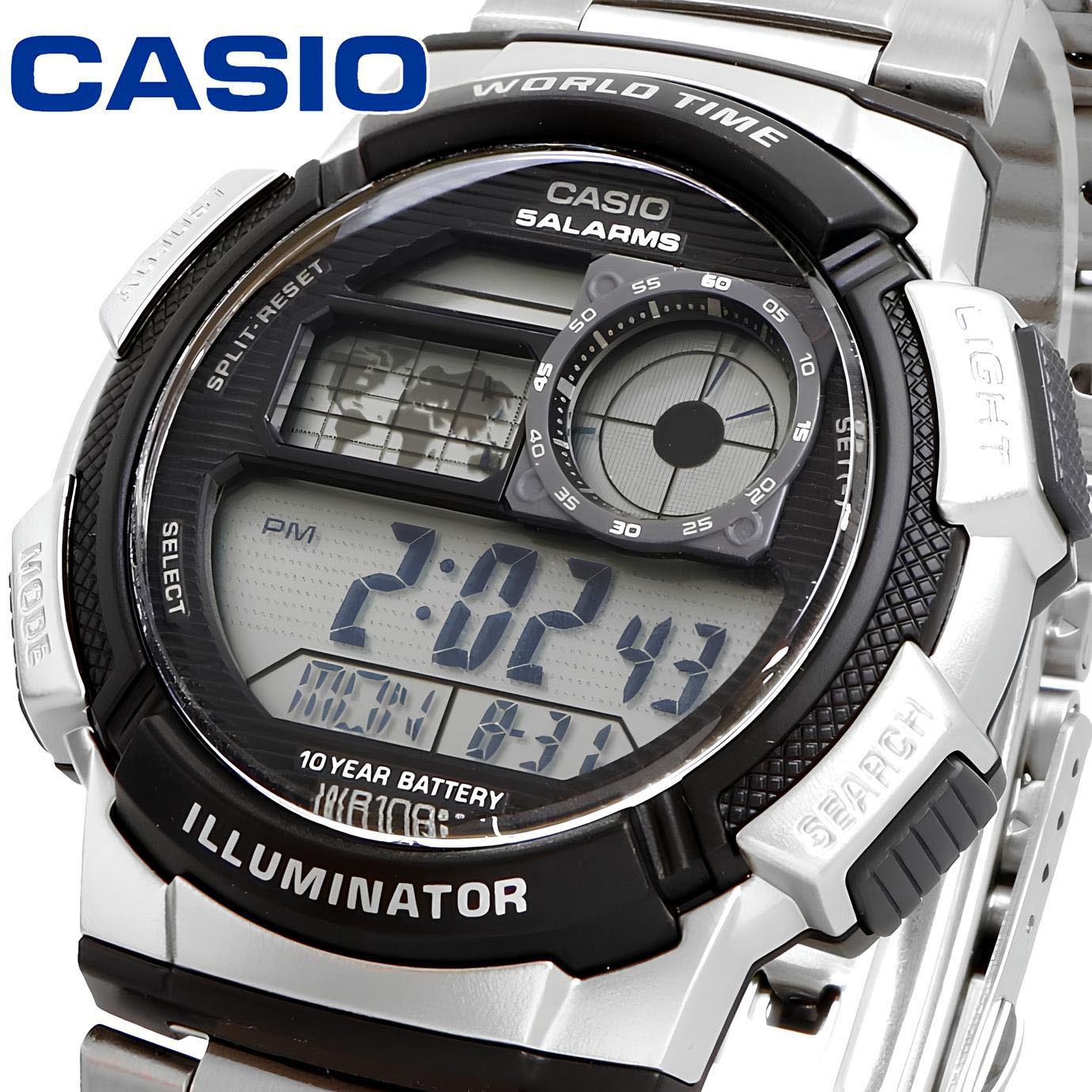 Casio Digital AE-1000WD-1A World Map Sport Men Watch 10Y Battery (Silver) AE1000WD-1A ozDigitalWatch