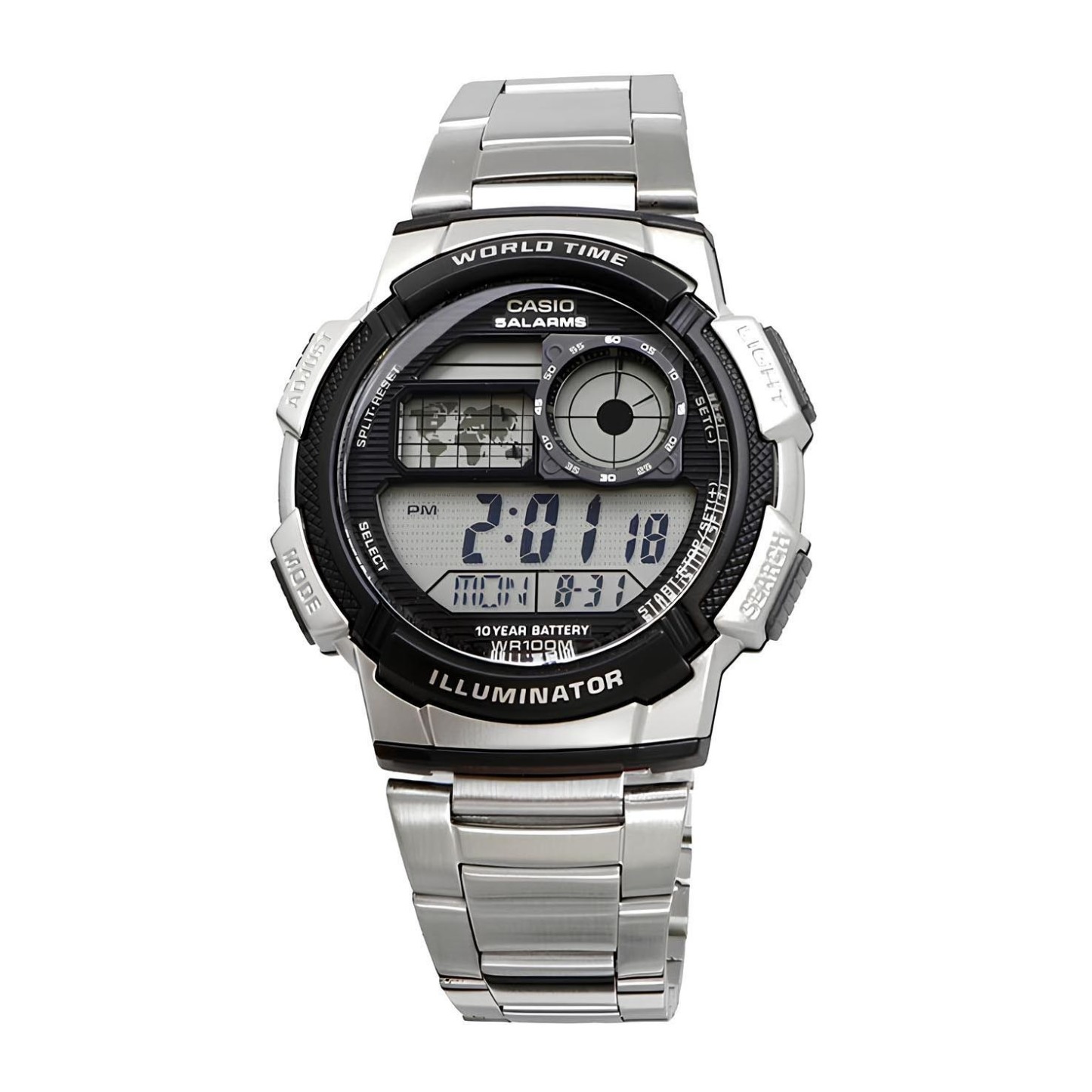 Casio Digital AE-1000WD-1A World Map Sport Men Watch 10Y Battery (Silver) AE1000WD-1A ozDigitalWatch