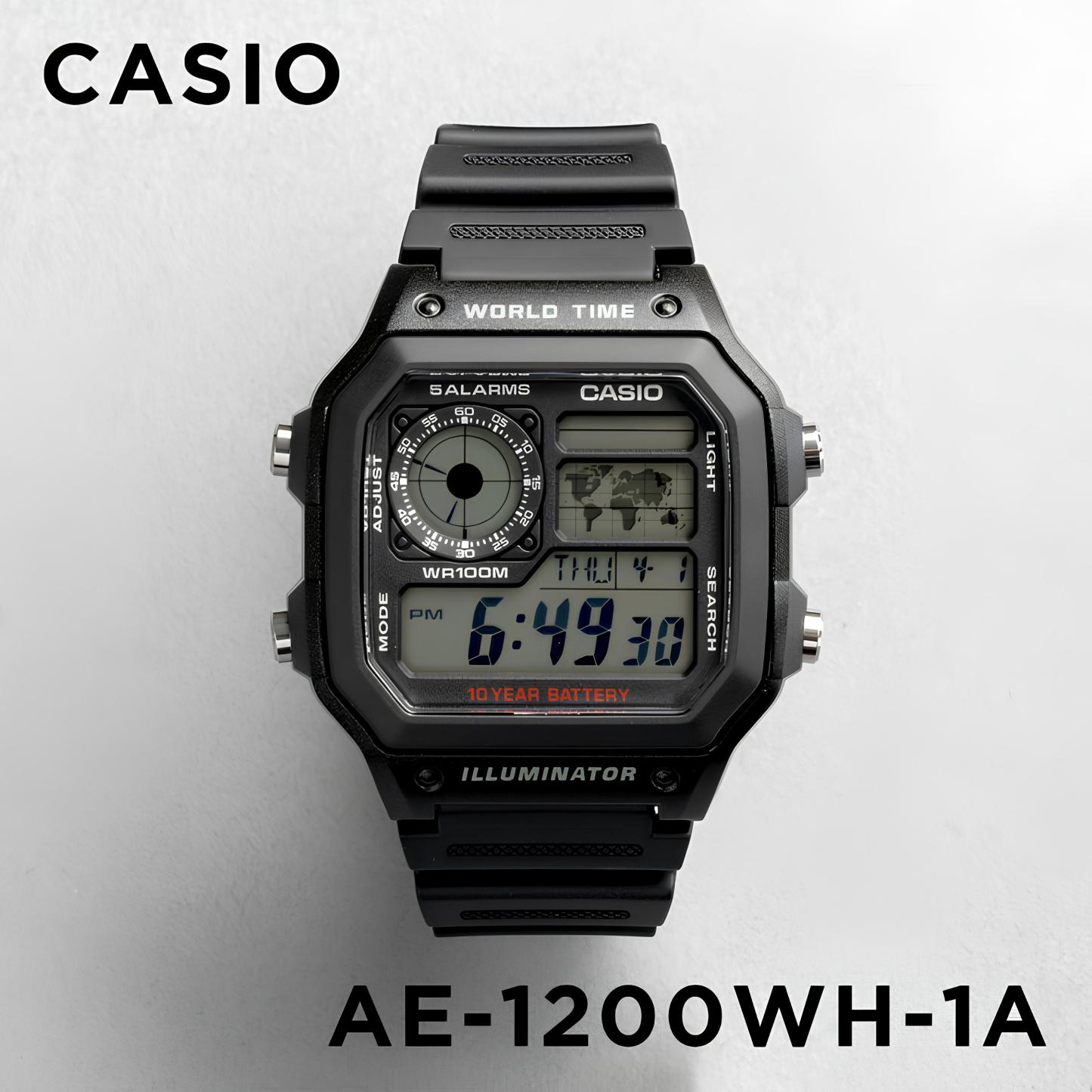 Casio Digital AE-1200WH-1AV World Map Alarm Youth Men's Watch (10-Years Battery Life) (Black) AE1200WH-1AV