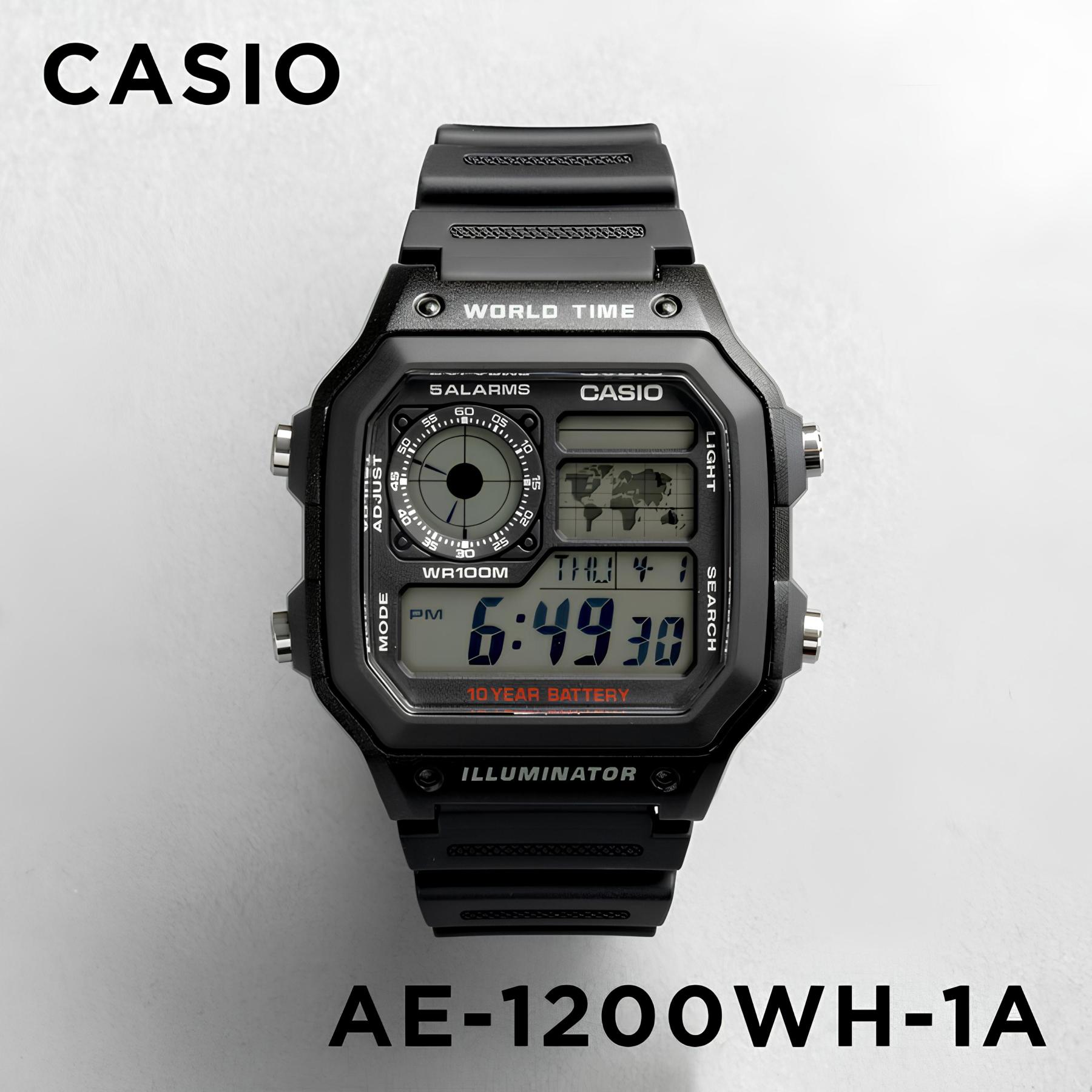Casio Digital AE-1200WH-1AV World Map Alarm Youth Men's Watch (10-Years Battery Life) (Black) AE1200WH-1AV