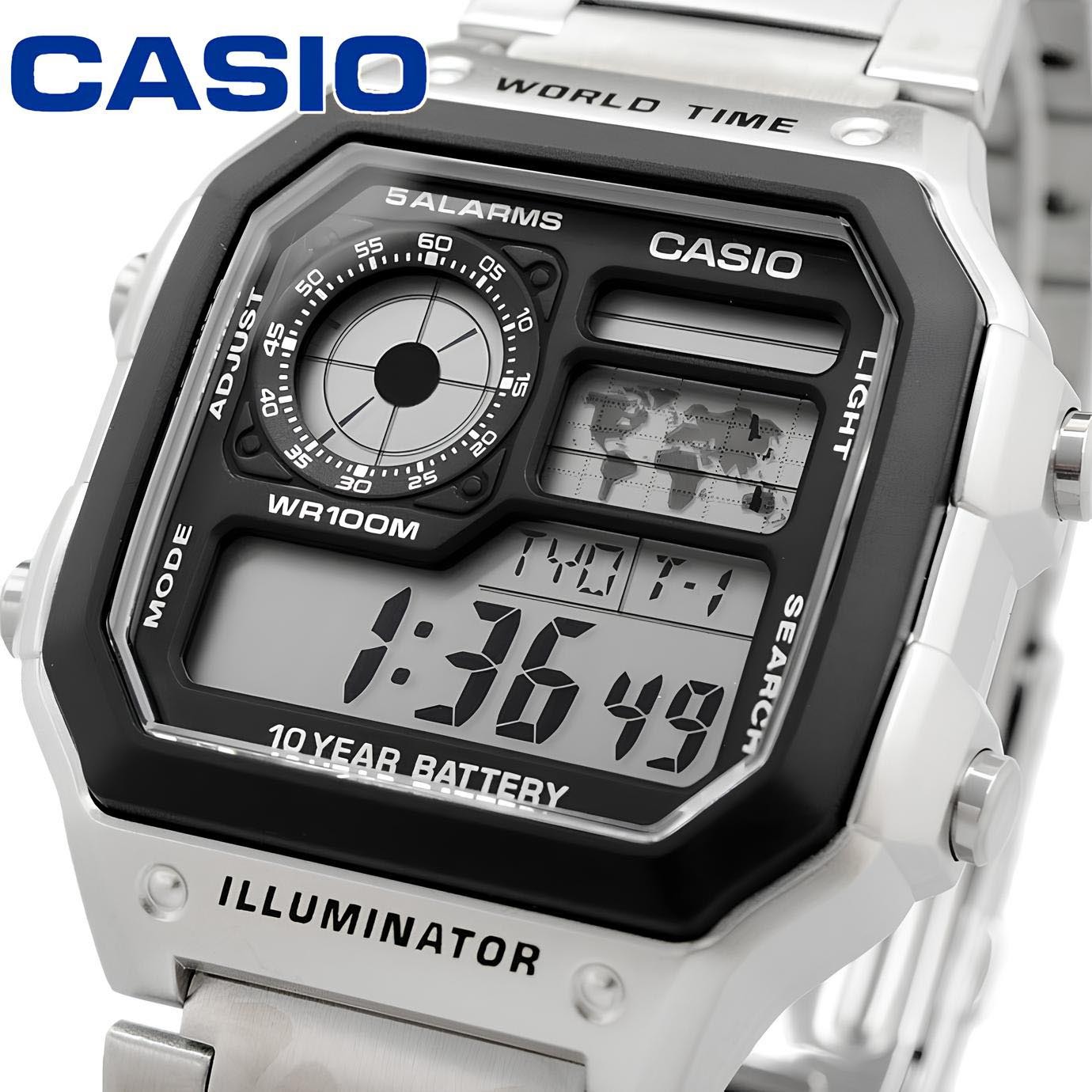 Casio Digital AE-1200WHD-1A World Map Alarm Men Watch (10-Year Battery) AE1200WHD-1A ozDigitalWatch