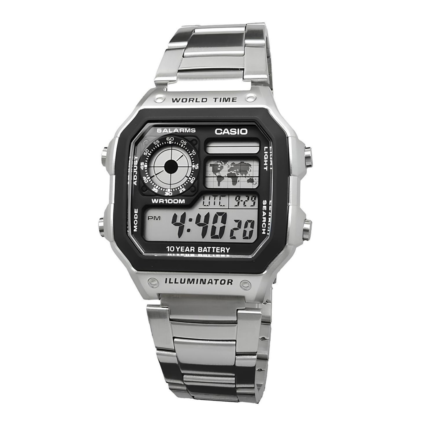 Casio Digital AE-1200WHD-1A World Map Alarm Men Watch (10-Year Battery) AE1200WHD-1A ozDigitalWatch