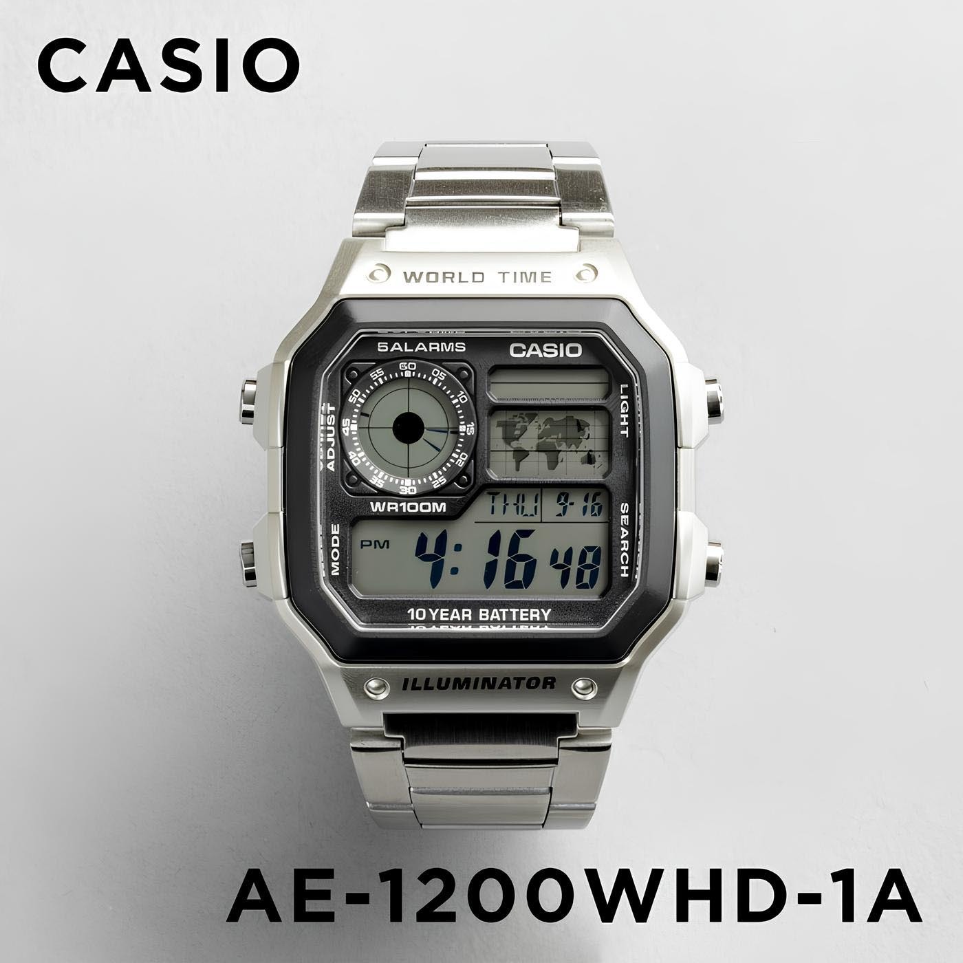 Casio Digital AE-1200WHD-1A World Map Alarm Men Watch (10-Year Battery) AE1200WHD-1A ozDigitalWatch