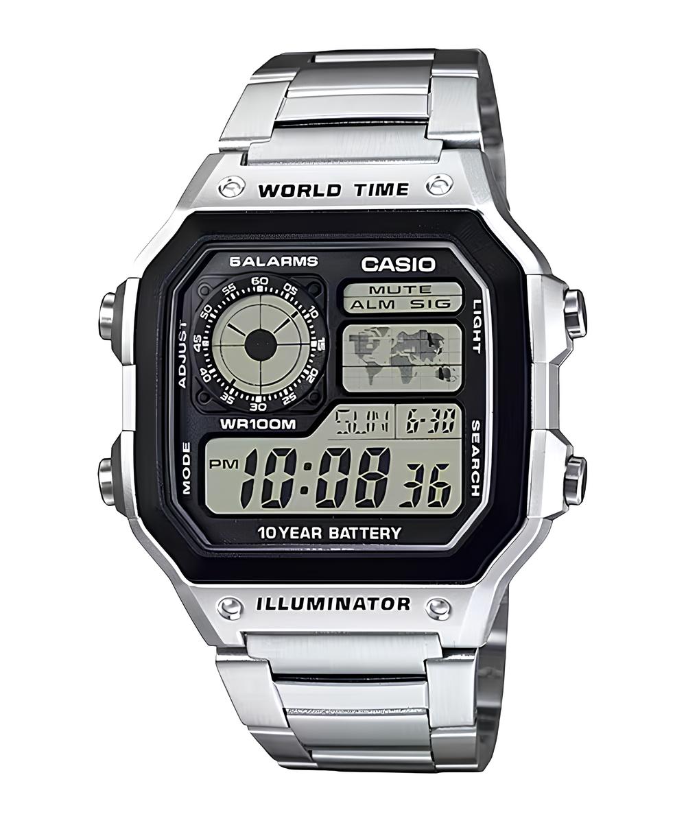 Casio Digital AE-1200WHD-1AV World Map Alarm Men's Watch (10-Years Battery ) AE1200WHD-1AV